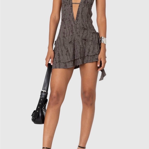Edikted Dresses & Skirts - Edikted Shredded Backless Halter Mini Dress size S